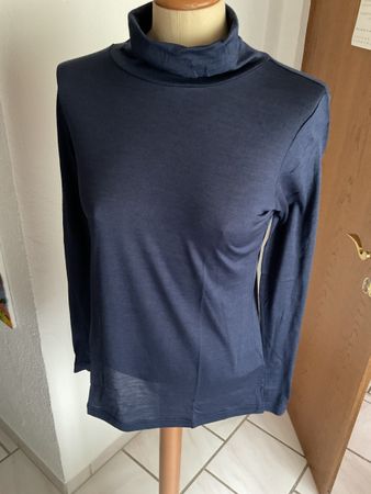 Alkena Rollkragenshirt Seide Wolle dunkelblau Grösse S