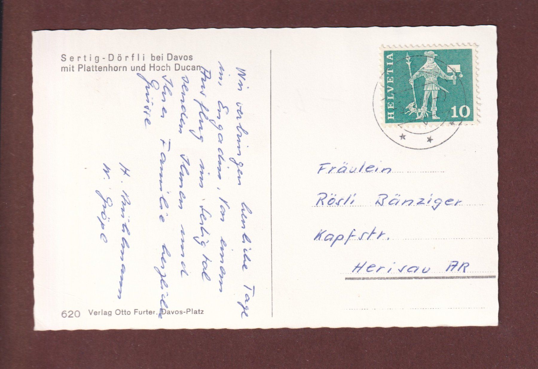 Cartoline postali: Davos - SERTIG-DÖRFLI - 1964 – Usato da Pully venduto da nicecards 1