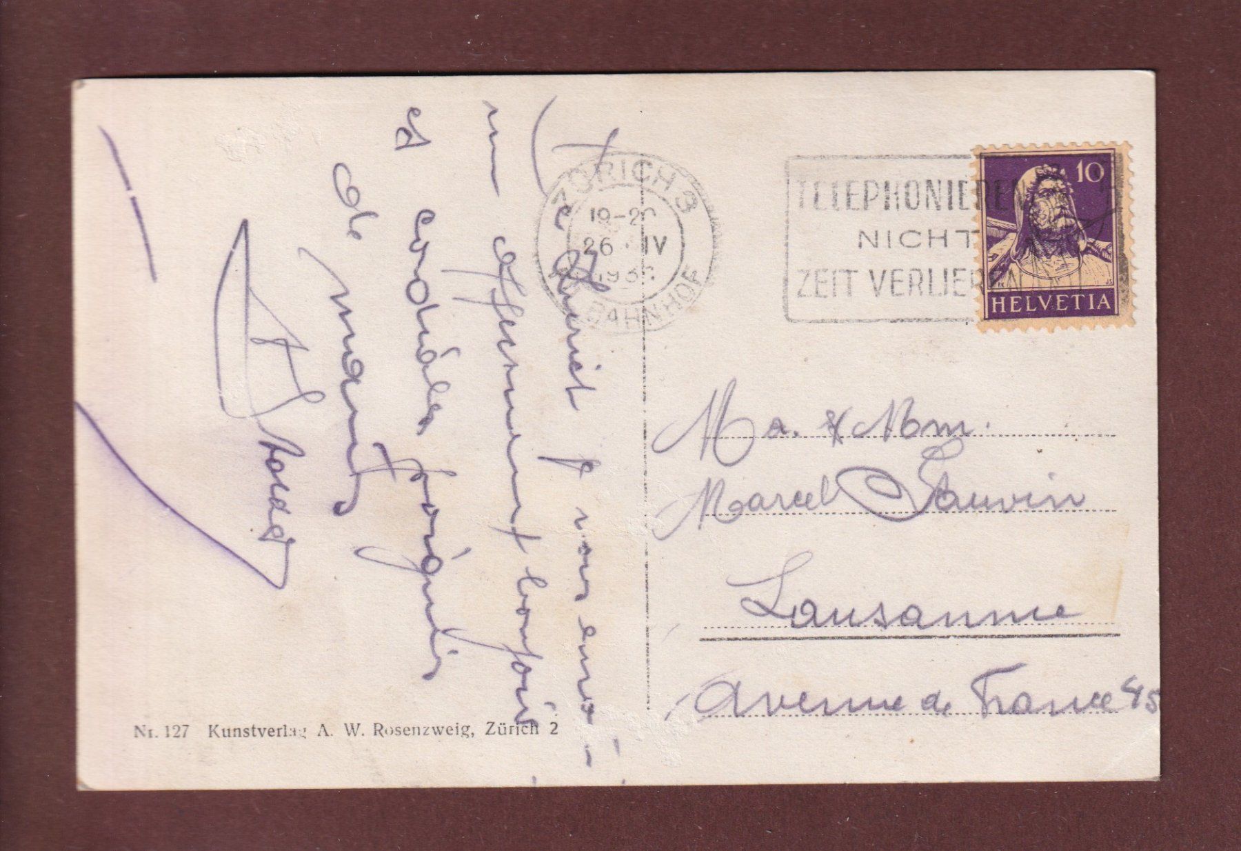 Cartoline postali: ZÜRICH - Quaibrücke - 1930 – Usato da Pully venduto da nicecards 1