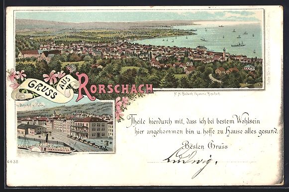 Ansichtskarten: Litho Rorschach, Bahnhof und Hafen, Pano – Gebraucht aus Berlin von bartko-reher