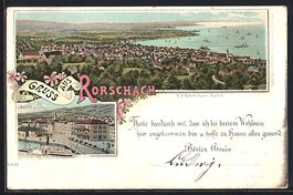 Litho Rorschach, Bahnhof und Hafen, Pano