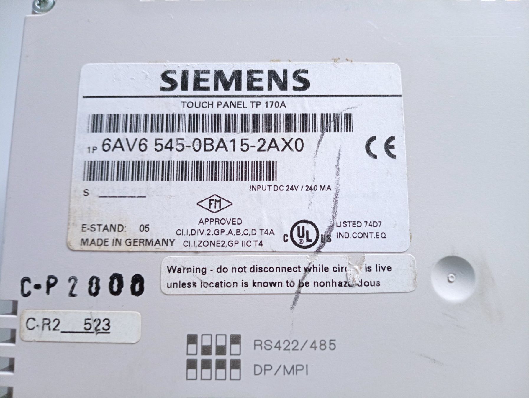 Siemens Componenti elettronici: Siemens SIMATIC TOUCHPANEL TP170A / 6AV6545-0BA15-2AX0 – Usato da Ufhusen venduto da HKSC 2