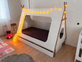 TIPI Hausbett 90x200cm inkl. Latterost, Matratze, Schublade