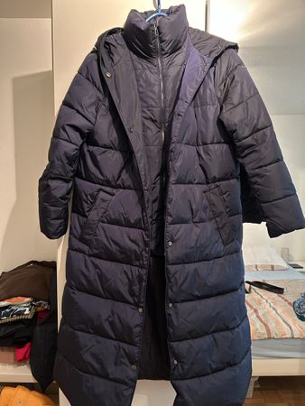 Esprit langer Steppmantel mit Kapuze blau guter Zustand