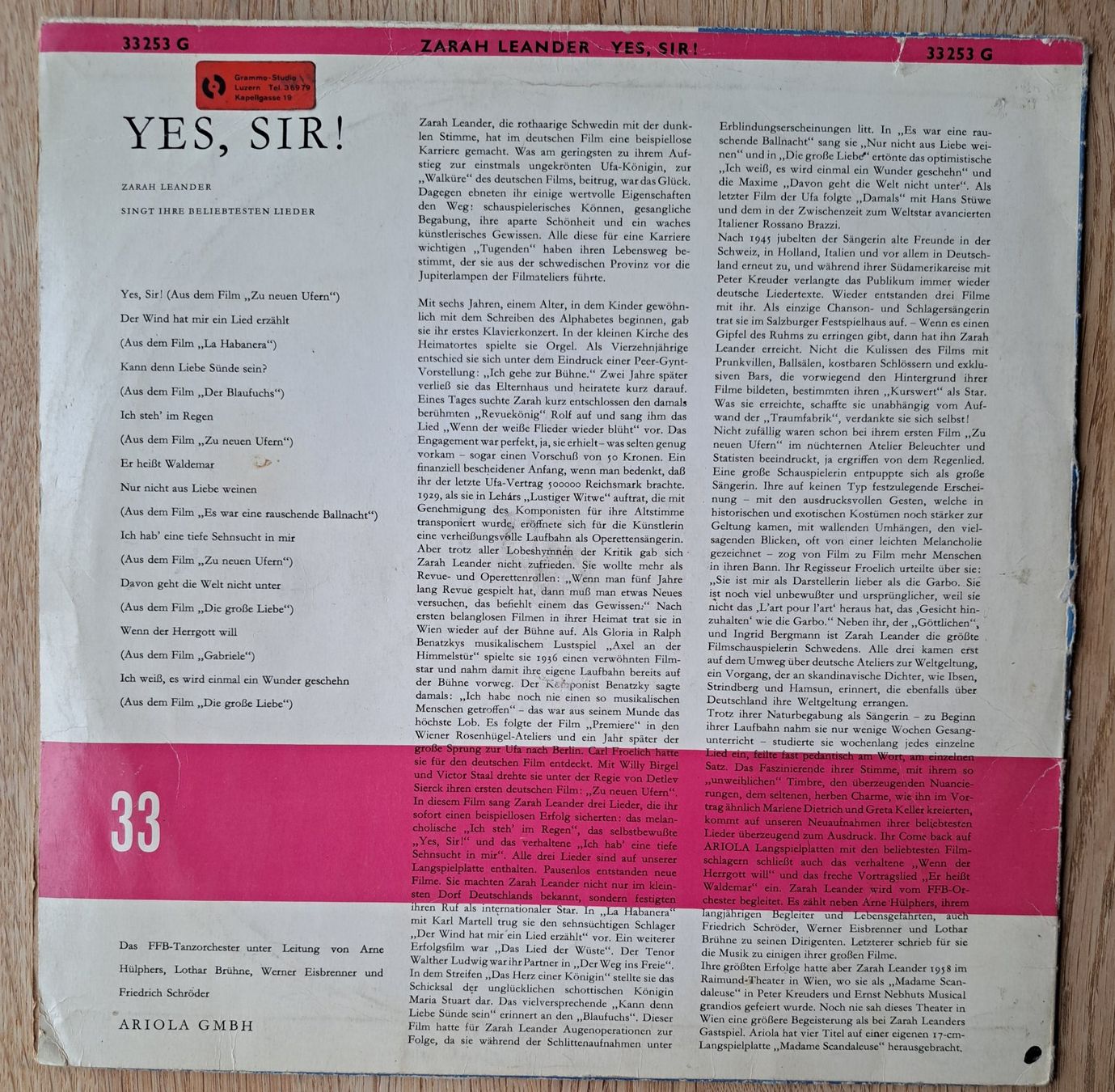 Dischi in vinile: Zarah Leander - Yes Sir (10") – Usato da Meggen venduto da Ricardokoch 1
