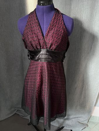 Elegantes Abendkleid, Spitze, xs-s, schwarz/pink, Festlich