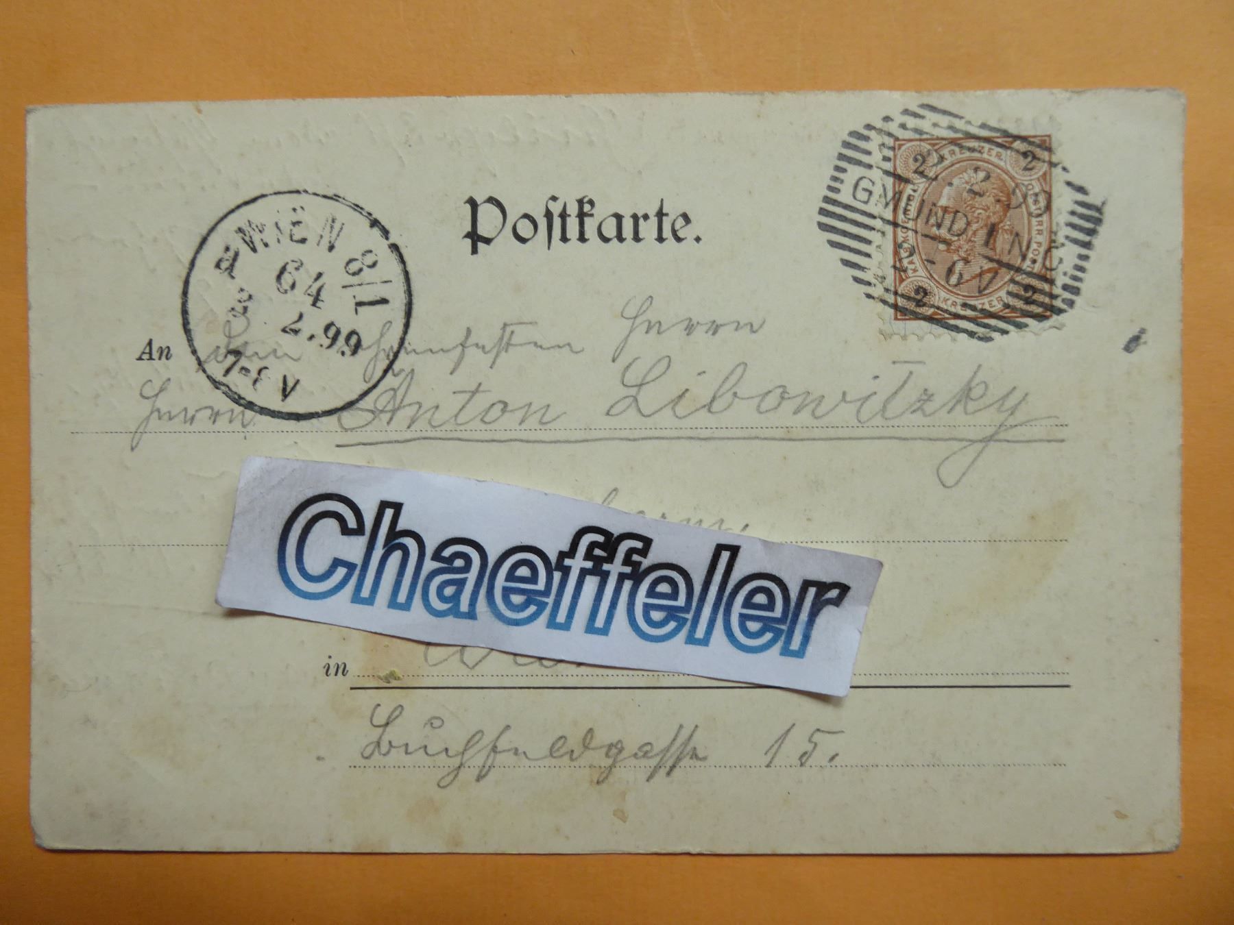 Ansichtskarten: 1899  Kitschkarte Wien – Gebraucht aus Zürich von Chaeffeler 1