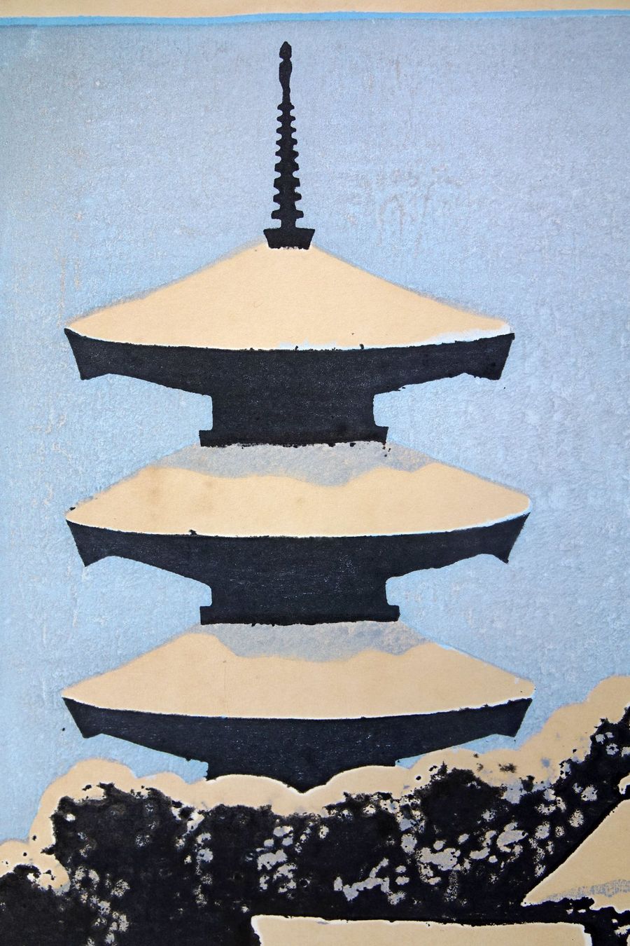 Xilografie: Japan Original Holzschnitt- Isamu Sakamoto -Pagode im Schnee – Usato da Winterthur venduto da Hiruko 1