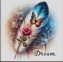 Kreuzstich-Schmetterling-Rose in Feder-Sticken-Bild 30x36cm