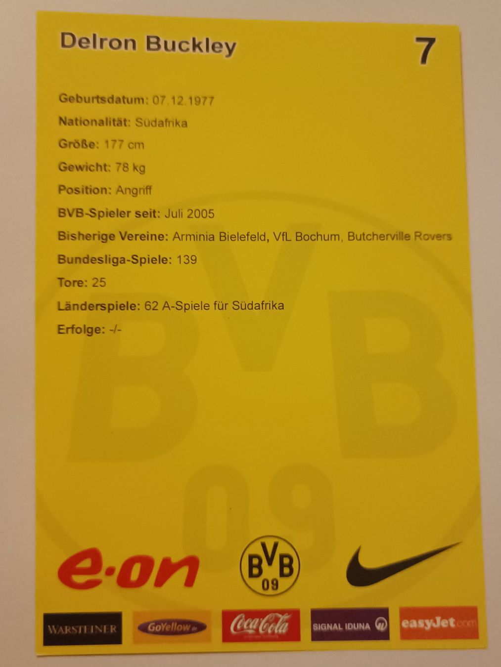 Autografi: Delron Buckley - BVB - Borussia Dortmund  Handsigniert – Usato da Menziken venduto da Artographs 1