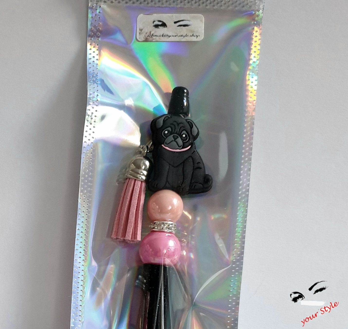 Stifte & Marker: 1 Kugelschreiber "MOPS" schwarz, mit Zottel – Neu und originalverpackt aus Oberglatt ZH von -your-Style- 2