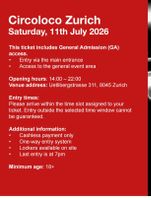 Circoloco Zurich Ticket 11. Juli 2026 ab CHF 90!