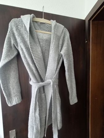 Strickjacke Damen Gr M Grau mit Kapuze & Gurt