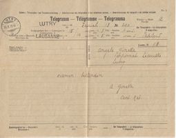 Telegramm Nr. 2,  1919 mit Stabstempel Lutry
