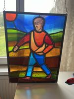 Farbiges Glasbild handgemacht, Motiv Sämann