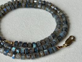Labradorit Kette, Silber vergoldet, 48 cm