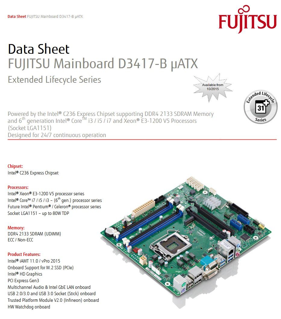 Fujitsu Schede madri: Fujitsu D3417-B1, Intel Xeon E3 1225v5, 32GB ECC DDR4 – Usato da Bubendorf venduto da craniac 3