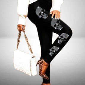 🖤 Plus Size Totenkopf Strass Leggings: Stylish & Bequem! ☠️