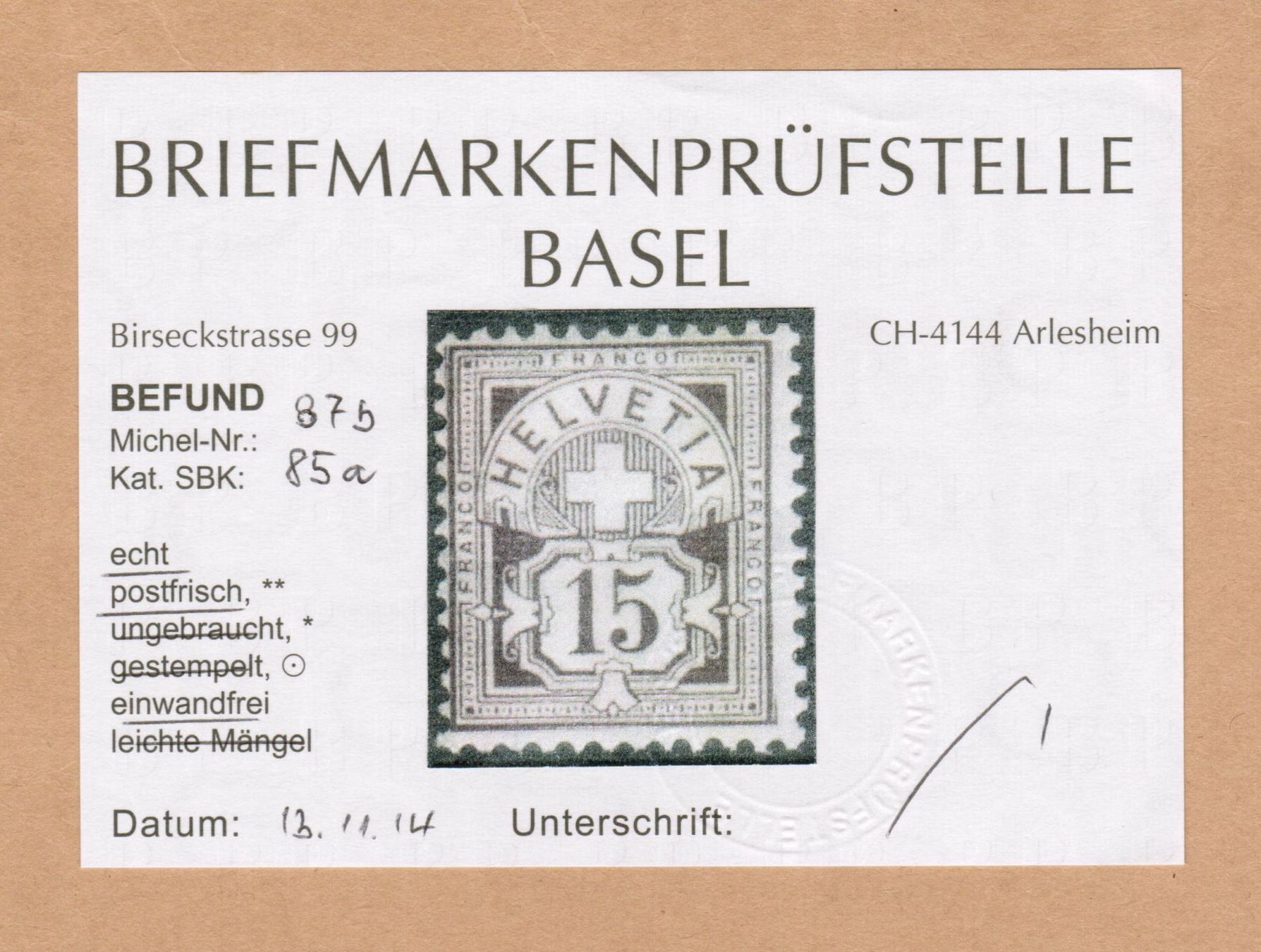 Tutti i francobolli: Wertziffer Nr.85a ** postfrisch - Befund BS – Nuovo (secondo la descrizione) da Bern venduto da peri02 1