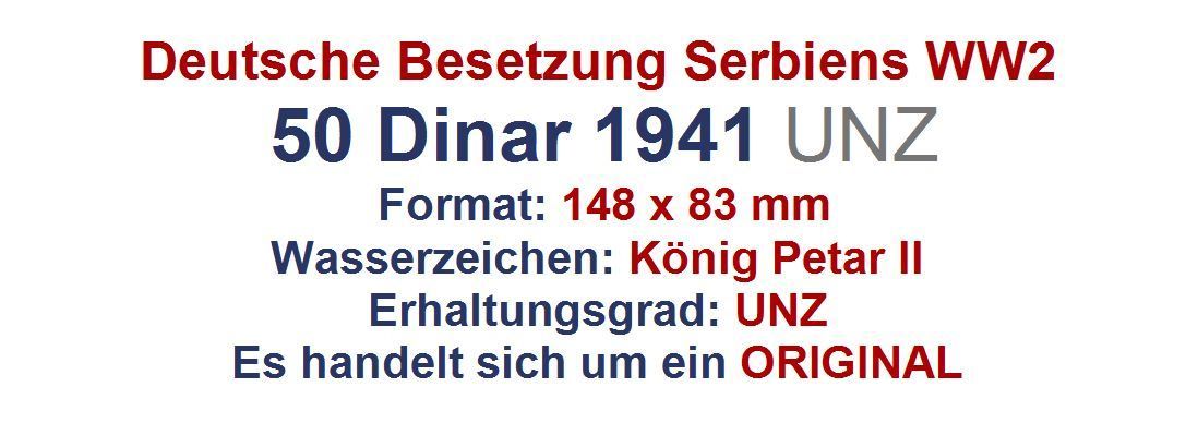 Banconote: 50 Dinar 1941 UNZ – Nuovo (secondo la descrizione) da Flamatt venduto da samowarow 1