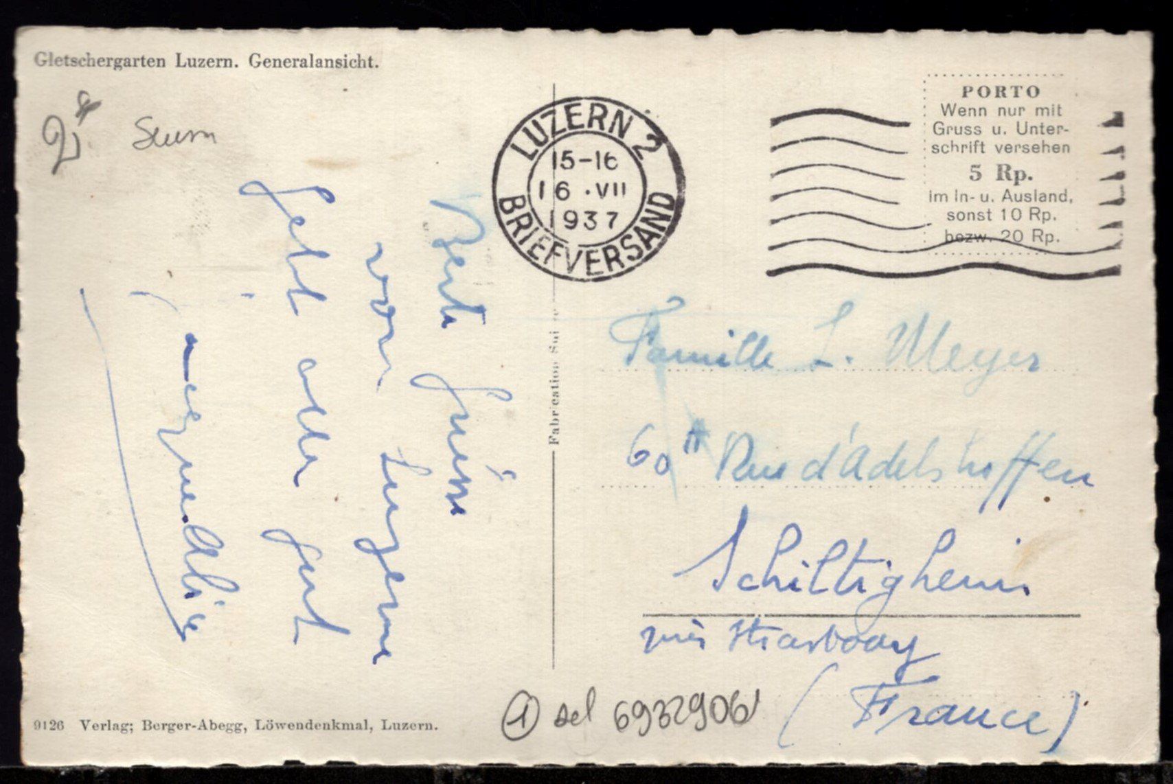 Cartoline postali: Luzern, 16.VII.37  Gletschergarten  Generalansicht – Usato da Aarau venduto da kufi44 1