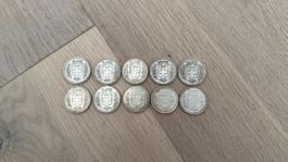 10 alte silber 5 fränkler Jahrgänge 1931-1948