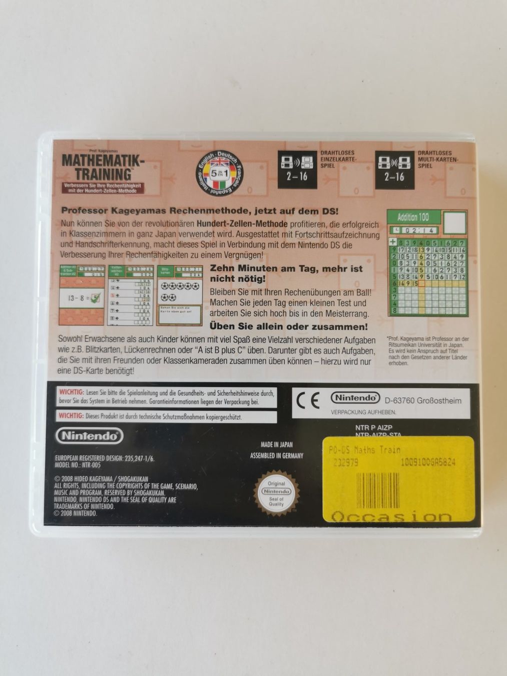 Nintendo Giochi: DS - Prof. Kageyama Mathematik Training – Usato da Lenzburg venduto da eyworld 2