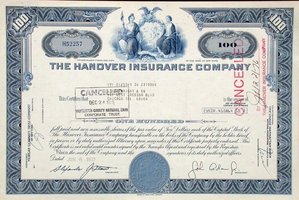Documenti: Hanover Insurance Company - 1972 – Usato da Solothurn venduto da Sgasche