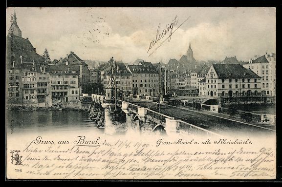 Cartoline postali: AK Basel, Alte Rheinbrücke und Ufer – Usato da Berlin venduto da bartko-reher