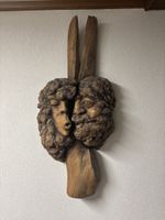Holzskulptur zwei Gesichter Unikat Deko Kunst