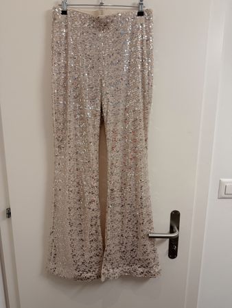 H&M Flare Pants Sequins Beige Size M