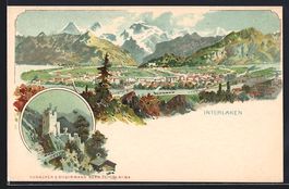 Litho Interlaken, Panorama, Burgruine