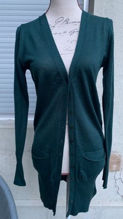 Superbe longue jaquette PIERRE MANTOUX 50%mérinos sapin t.S
