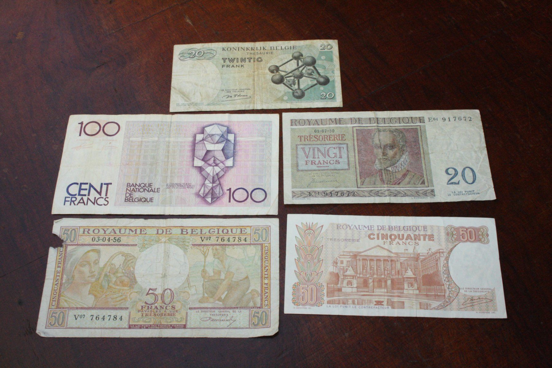 Banknoten: Belgique lot 5 billets – Gebraucht aus Cormondrèche von Hermes.monnaies 1