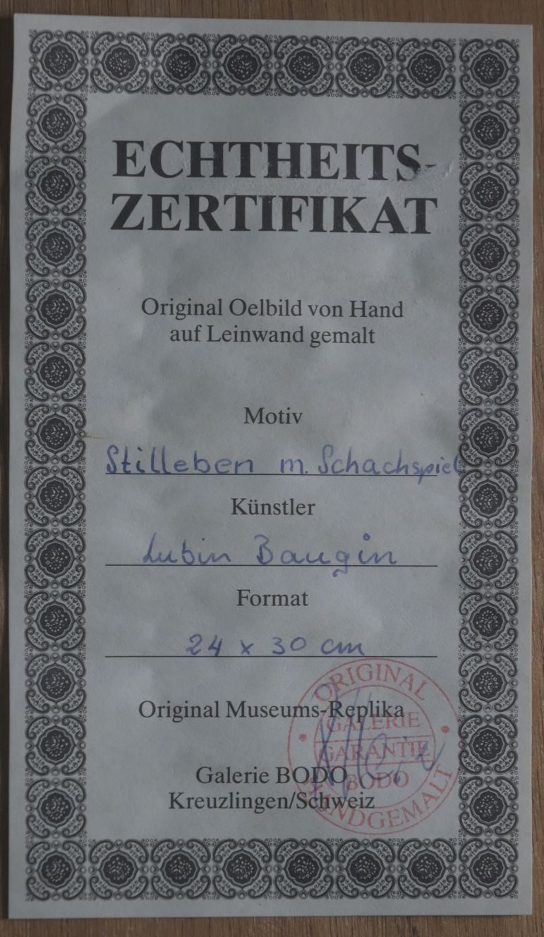 Gemälde: Oelgemälde Stilleben mit Schachbrett – Gebraucht aus Dänikon ZH von JAPH 1