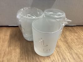 Teelichtgläser mattiert 3er Set mit Aufdruck neu Partylite