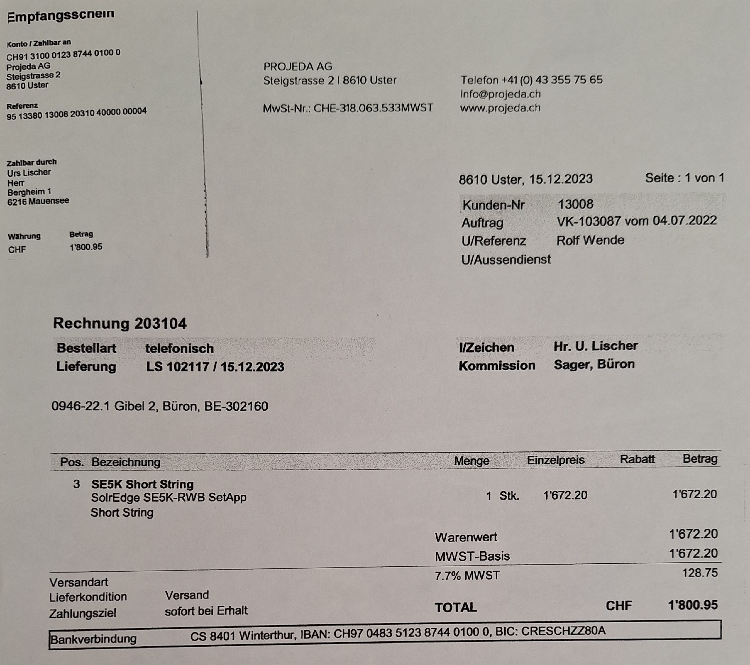 SolarEdge Inverter: Wechselrichter SolarEdge SE5K Short String – Usato da Büron venduto da cumulus1984 2