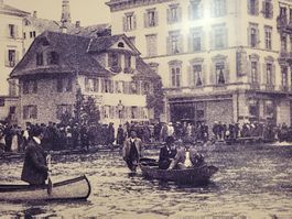 Schwanenplatz Luzern Hochwasser Foto, Antik Bild 99x60cm
