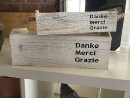Holzkisten "Danke Merci Grazie", 2er Set, Top Zustand