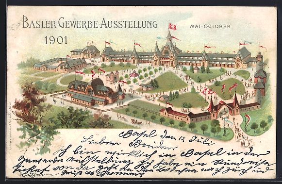 Cartoline postali: Litho Basel, Gewerbe-Ausstellung 1901, G – Usato da Berlin venduto da bartko-reher