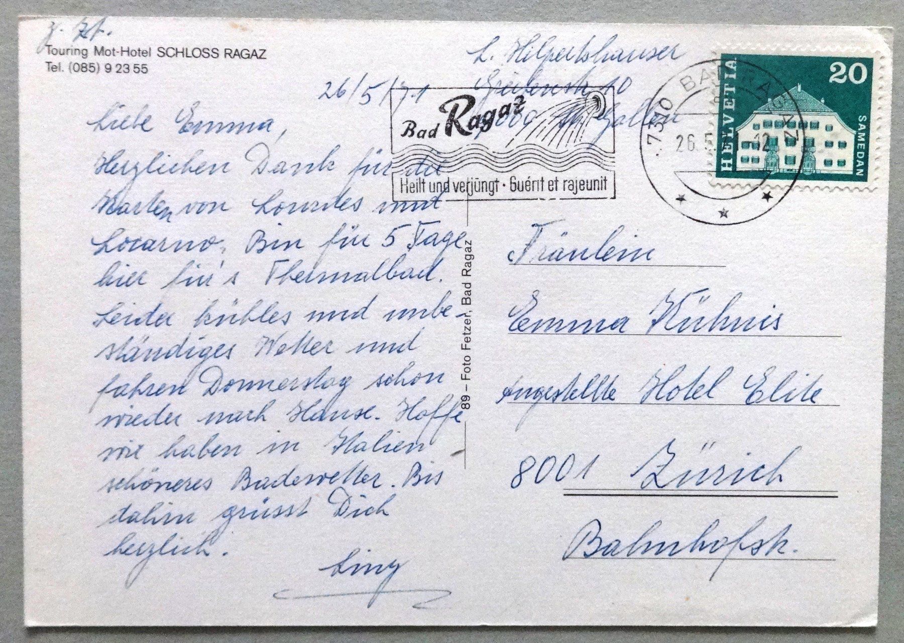 Cartoline postali: Touring Mot-Hotel Schloss Ragaz – Usato da Fétigny venduto da Billy2miny 1