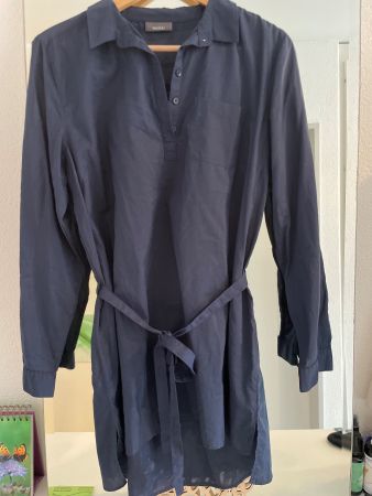 dunkelblaue Oversize Bluse mit Gürtel Baumwolle Gr.42