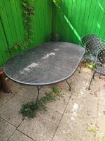 Gartentisch und 6 Stühle Metall oval dunkelgrau gebraucht