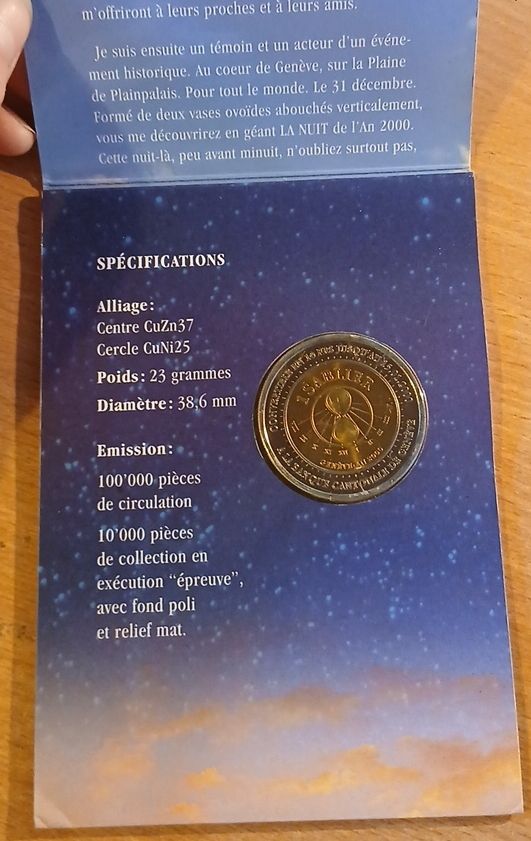 Tutti le monete: Pièce commémorative Millenium 2000 - Genève, Suisse – Nuovo e nell'imballaggio originale da la chaux-de-fonds venduto da Melacora35