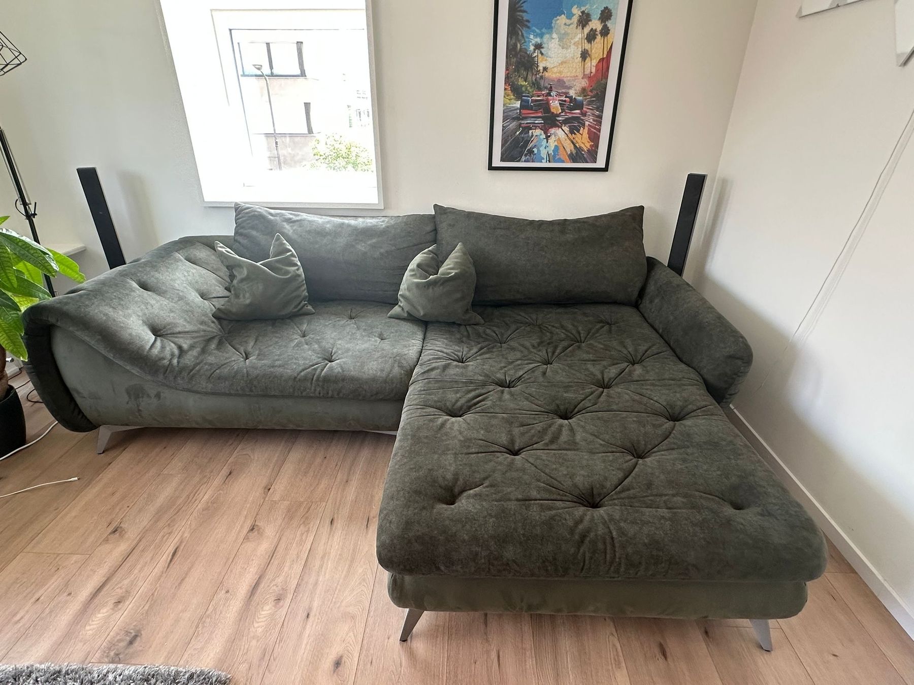 Divani: Wohnlandschaft Chaiselongue Sofa, dunkelgrün – Usato da Breitenbach venduto da simycarlos 1