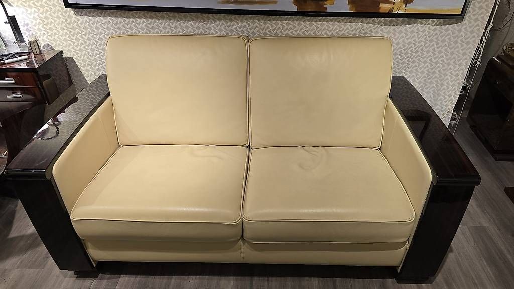 Divani: Canapé art deco cuir et ébène de Macassar  – Usato da Mollens VD venduto da espritartdeco 2