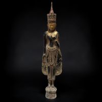 Burma Buddha 166cm Teakholz 19. Jh. Jambupati Herz-Geste alt