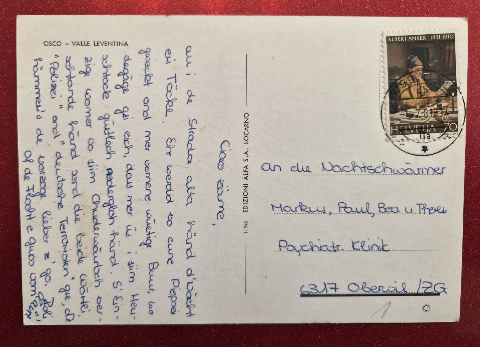 Cartoline postali: Osco Valle Leventina 1981 – Usato da Melchnau venduto da Arthurius 1