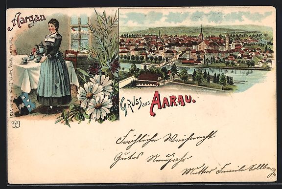 Cartes postales: Litho Aarau, Ortsansicht aus der Vogelsc – D'occasion à Berlin par bartko-reher