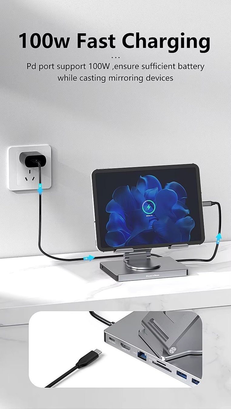 Dockingstation: Ipad stand USB C Hub 4K 60HZ HD Type-C 100W – Neu und originalverpackt aus Unterägeri von RmOnline 1